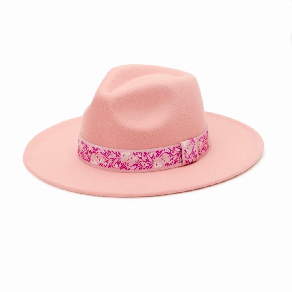π©· NWOT Pink Fedora Hat Felt W/ Embellished Band Womenβs One Size - Picture 3 of 6